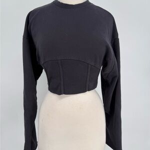 Urban Outfitters Black Cropped Sweatshirt with Ribbed Corset